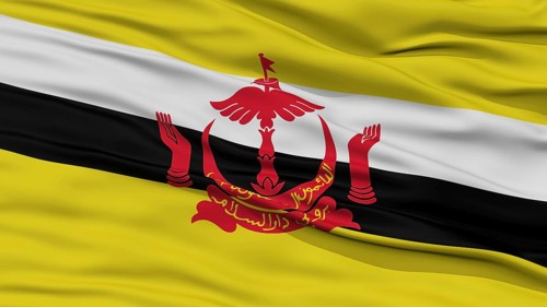 Closeup Brunei Flag, Waving in the Wind, High Resolution