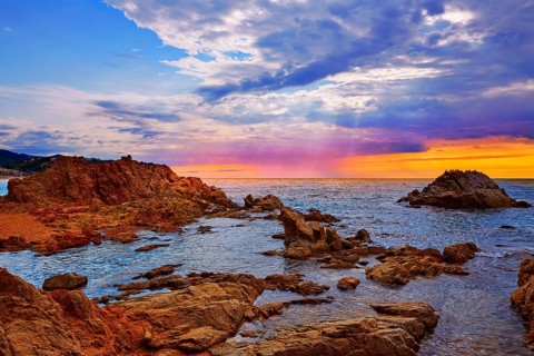 Lloret de Mar beach sunrise in costa Brava of Catalonia spain