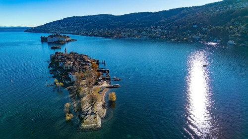 Aerial view of the Borromee islands on Lake Maggiore