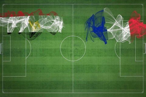 Egypt vs France Soccer Match, national colors, national flags, soccer field, football game,