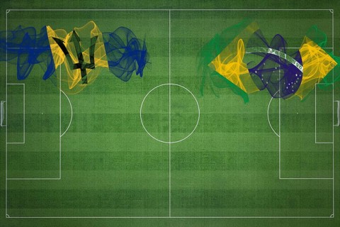 Barbados vs Brazil Soccer Match, national colors, national flags, soccer field, football game,