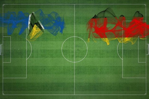 Saint Lucia vs Germany Soccer Match, national colors, national flags, soccer field, football game,