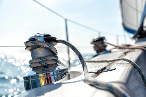 Winch on the deck of a sailing yacht
