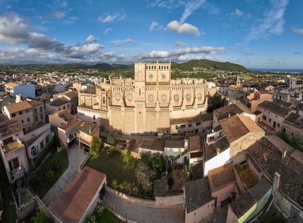 Aerial view, Spain, Balearic Islands, Mallortca, Arta, Son Servera, Ruin of Church Iglesia Nova