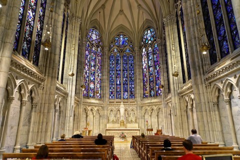 Saint Patrick's Old Cathedral or Old St. Patrick's, Lower Manhattan, Gothic nave with high windows,