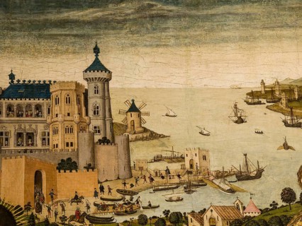 Port of Palma, detail. Saint George and the dragon. (1468-1470) Pere Niçard. Oil and tempera on