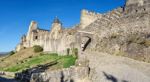 Aude gate, Carcasona, fortified villa, Aude, Languedoc-Rosellón region. French Republic