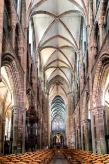 Dol-de-Bretagne, France, July 25, 2018: Interior view of the Cathedral of Saint Samson. The