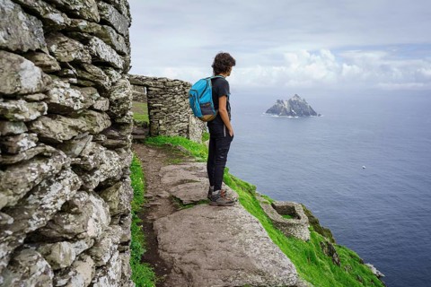 Visitors on the steep path up to the monastery, Skellig Michael island, Mainistir Fhionáin (St.