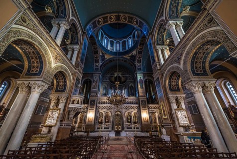 Athens Old Town, Attica, Greece, 12 28 2019 Interior design of the Orthodox Metropolitan Cathedral