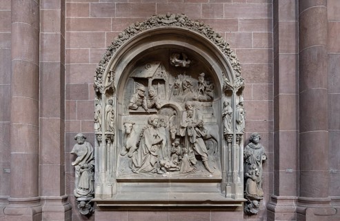 Worms, St Peter's Cathedral, north aisle, late Gothic reliefs, Christmas scene