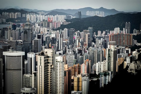 Skyscrapers of Hong Kong which is visible from the Victoria Peak. Shooting Location: Hong Kong