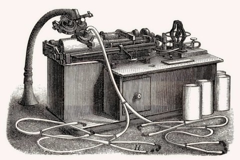 Historical illustration, 19th Century, Phonograph by Thomas Alva Edison