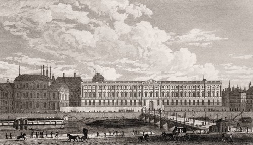 The Louvre Museum, Paris, antique steel engraved print, 1831