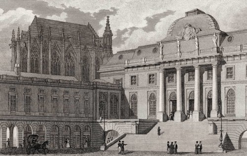The Palais de Justice, Paris, antique steel engraved print, 1831