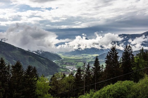 Clouds and fog over the Liesingtal, in the valley the village Traboch, Schoberpass federal road,