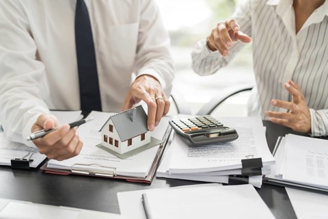 Real estate investment Property insurance and security. Real estate agent offer house