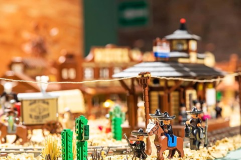 Turin, Italy, October 2022: Western ambient made of colorful plastic building blocks, fun and