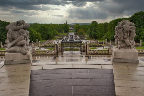 Oslo, Norway, May 2015: View on Frogner Park as seen from Monolith monument by Vigeland