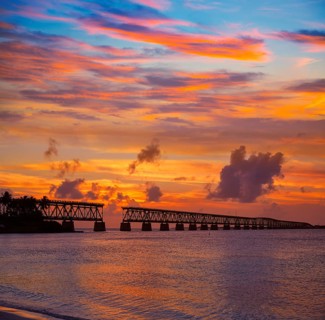 Florida Keys old bridge sunset at Bahia Honda Park in USA