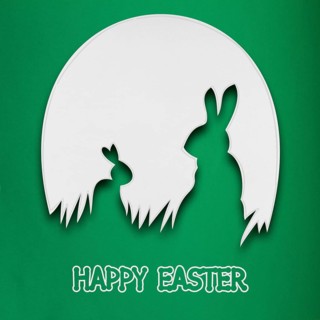 Creative Easter concept photo of two rabbits in a paper egg on a green background
