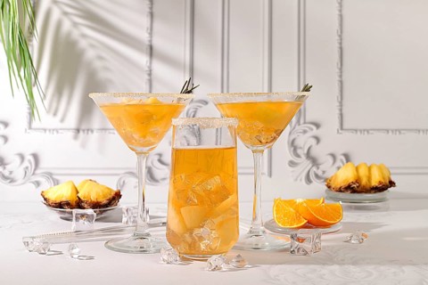 Summer party concept. Lemonade royal cocktail, martini or punch made of tequila, rum and vodka with