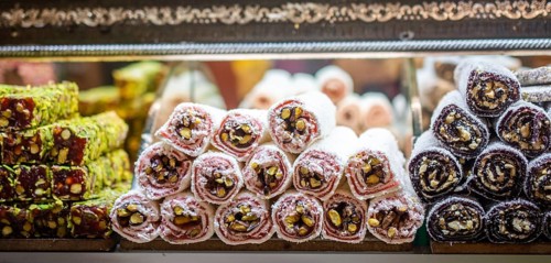 Load of traditional turkish delight lokum sugar coated soft candy