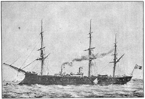 Le Tourville (1874) - a broadside ironclad of the French navy. Illustration of the 19th century.