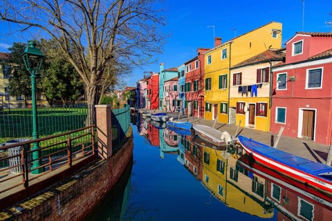 Burano island, famous for its colorful fishermen's houses, in Venice, Italy