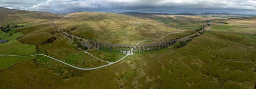 Ribblehead Viaduct, railway viaduct in the Yorkshire Dales, drone image, Carnforth, England, Great
