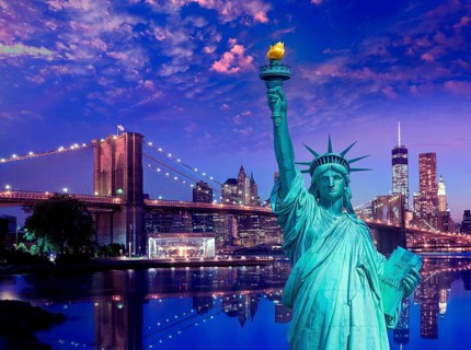 Liberty Statue and Brooklyn bridge New York American Symbols USA photomount