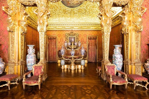 Turin, Italy, April, 2023: Royal Palace Chinese Cheramics Room. Luxury elegant ancient interior,