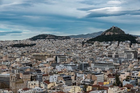 Athens, Attica, Greece, 12 26 2019 View over Athens, taken from the Acropolis hill