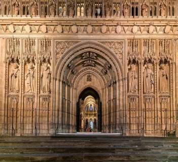 Canterbury, United Kingdom, 10 September, 2022: view of The Crossing door and elaborate arches from