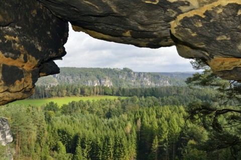 Saxon Switzerland with the Bastei massif seen from the Rauenstein The Saxon Switzerland with solid