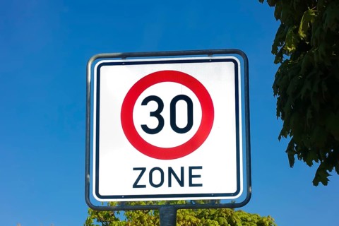 Traffic sign, road sign, traffic sign, 30 zone, start of zone with maximum speed limit 30 km/h,