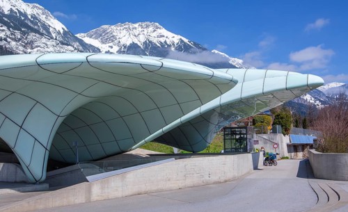 Mountain station of the Hungerburg cable car designed by architect Zaha Hadid, Innsbruck, Inntal,