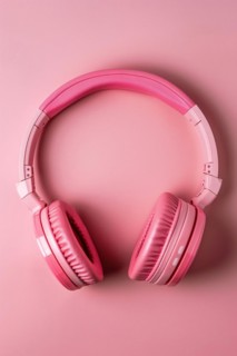 Pink wireless music headphones. KI generiert, generiert, AI generated