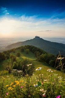 Hohenzollern Castle, sunset, Hechingen, Swabian Alb, Baden-Württemberg, Germany
