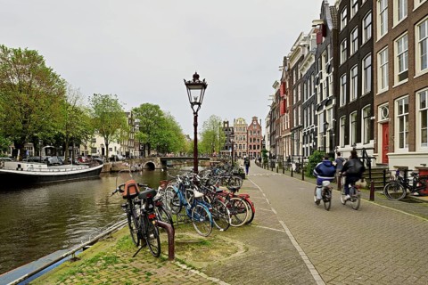 Parked bicycles at the Brouwersgracht, Amsterdam, Province of North Holland, Netherlands