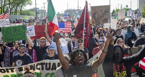 Detroit, Michigan USA - 14 June 2025 - Thousands gathered for a 'No Kings' rally, protesting