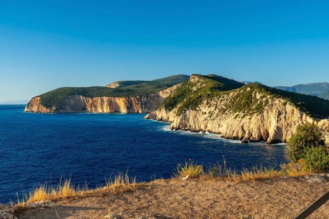 Cliffs at the Lighthouse or Cape Ducato Lefkas in the southern area of the island of Lefkada.