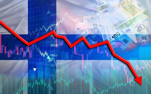 Financial fall of Finland on economy market. Finland financial crisis on economic graph