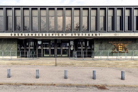 New courtroom building of the Higher Regional Court OLG in Stuttgart-Stammheim. Exterior view with