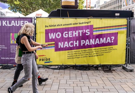 Banner with the question: Which way to Panama? With the code word PANAMA, anyone who is in an