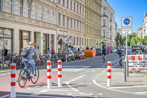 Bollards, Auguststraße bicycle lane, Tucholskystraße, Mitte, Berlin, Germany