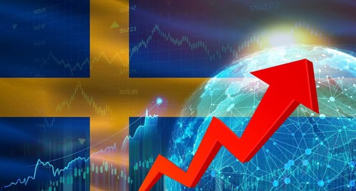 Global financial growth with Sweden flag. Financial growth with Sweden flag on economic background