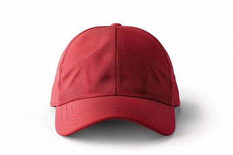 Single red baseball cap hat on white background. Generative AI, AI generated