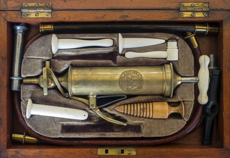 19th century set with instruments for Gastric lavage, stomach pumping, gastric irrigation in