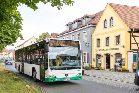 VGM bus line 475 to Dippelsdorf on the Anger of Altkötzschenbroda, Radebeul, Saxony, Germany